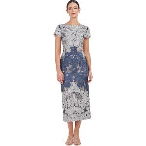 JS Collections‎ Soutache Lace Cocktail Midi Dress Party Elegant Blue Size 14